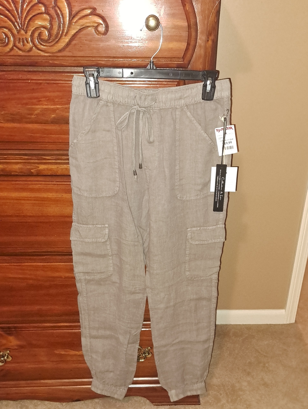 Women’s Cargo Drawstring Linen-Blend Pants - Taupe